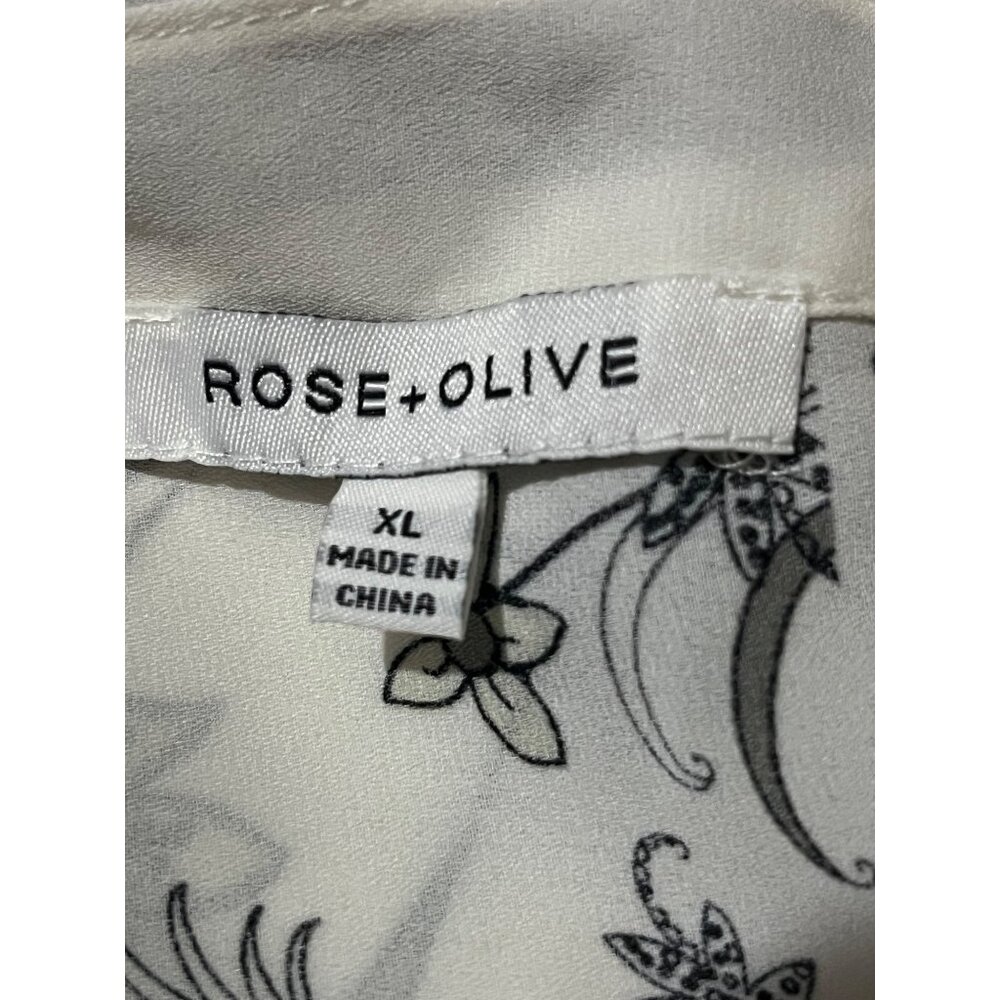 Floral Embroidered Ivory V-Neck Blouse Rose+Olive XL 100% Polyester - Picture 7 of 7